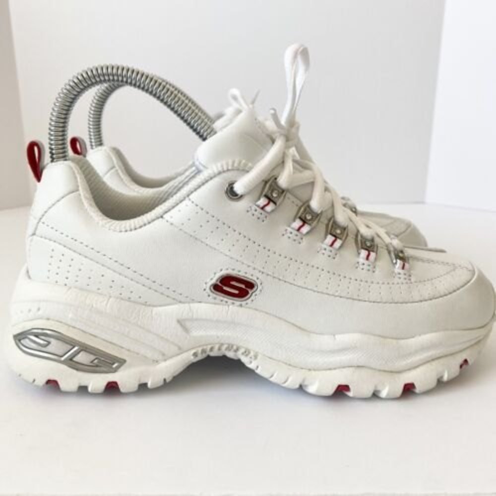 Skechers White Sneakers with Red Accents